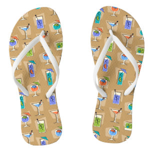 Happy Hour Retro Hawaiian Tropical Drinks Two-side Flip Flops