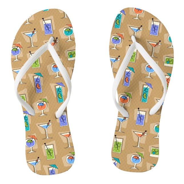Happy Hour Retro Hawaiian Tropical Drinks Two-side Flip Flops (Footbed)