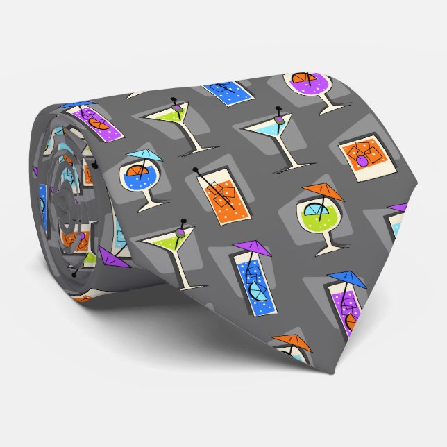 Happy Hour Retro Hawaiian Tropical Drinks Two-side Tie (Rolled)