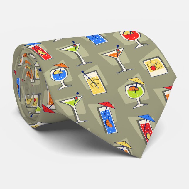 Happy Hour Retro Hawaiian Tropical Drinks Two-side Tie (Rolled)