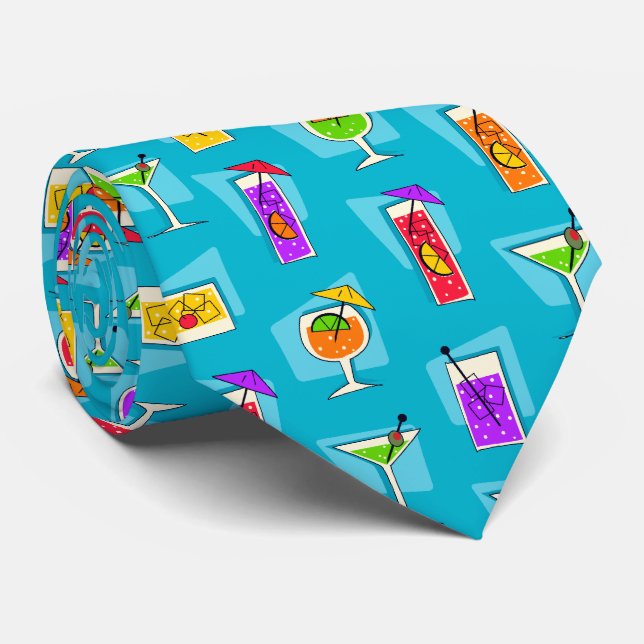 Happy Hour Retro Hawaiian Tropical Drinks Two-side Tie (Rolled)