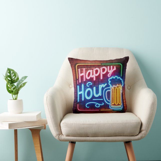 Happy Hour Sign On Brick Cushion (Chair)