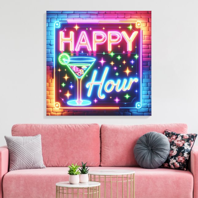 Happy Hour Sign On Rainbow Brick (Insitu(LivingRoom))