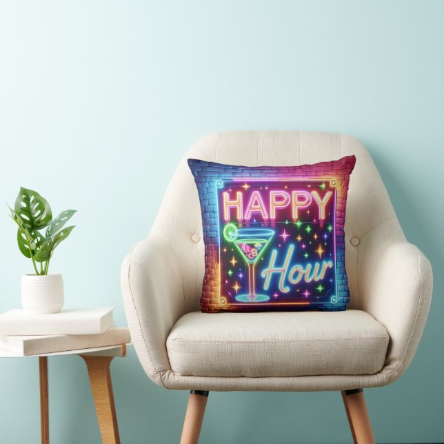 Happy Hour Sign On Rainbow Brick Cushion (Chair)