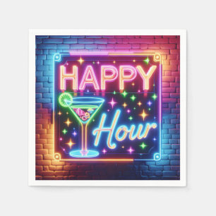 Happy Hour Sign On Rainbow Brick Napkin