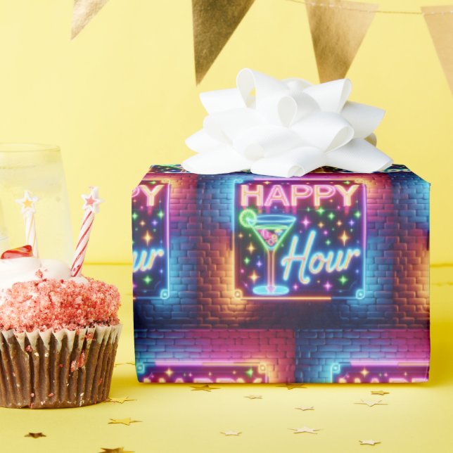 Happy Hour Sign On Rainbow Brick Wrapping Paper (Birthday Party)