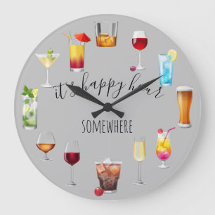 Happy Hour Somewhere Tropical Cocktail Beer Wine Large Clock
