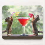 Happy Hour Squirrels Mouse Mat<br><div class="desc">You'll say "Cheers!" to these two squirrels celebrating Happy Hour by sharing a red cocktail in a big glass with two umbrella straws. You know squirrels like nothing better than to drink their mai tai's during cocktail hour!</div>