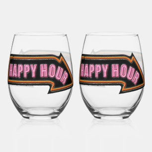 Happy Hour Stemless Wine Glasses