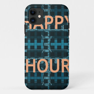 Happy Hour Text Blue Vector Art Print iPhone 11 Case
