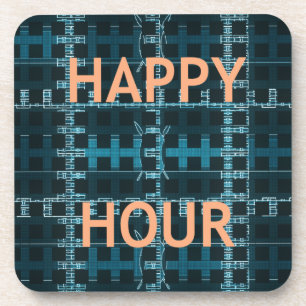 Happy Hour Text Blue Vector Art Print Coaster