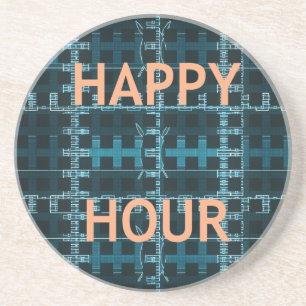 Happy Hour Text Blue Vector Art Print Coaster