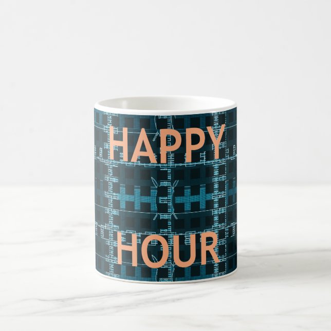 Happy Hour Text Blue Vector Art Print Coffee Mug (Center)