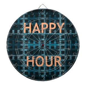 Happy Hour Text Blue Vector Art Print Dartboard