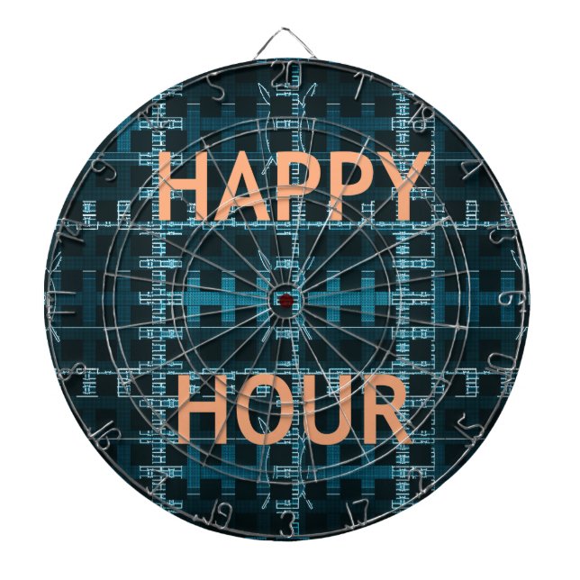 Happy Hour Text Blue Vector Art Print Dartboard (Front)