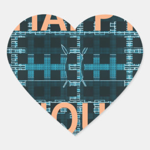 Happy Hour Text Blue Vector Art Print Heart Sticker