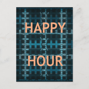 Happy Hour Text Blue Vector Art Print Postcard