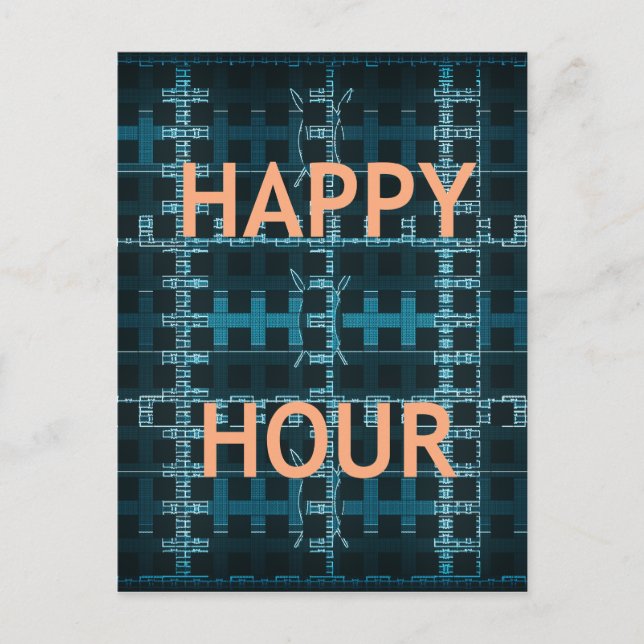 Happy Hour Text Blue Vector Art Print Postcard (Front)