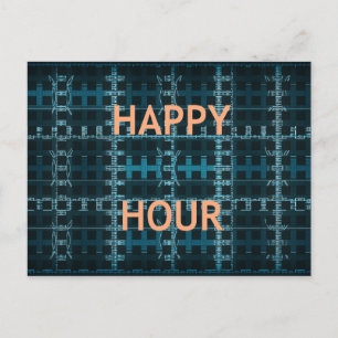 Happy Hour Text Blue Vector Art Print Postcard