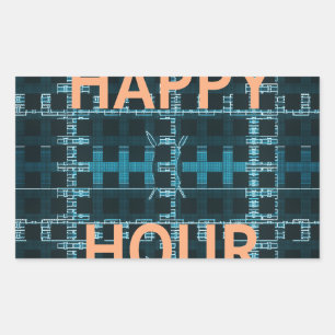 Happy Hour Text Blue Vector Art Print Rectangular Sticker