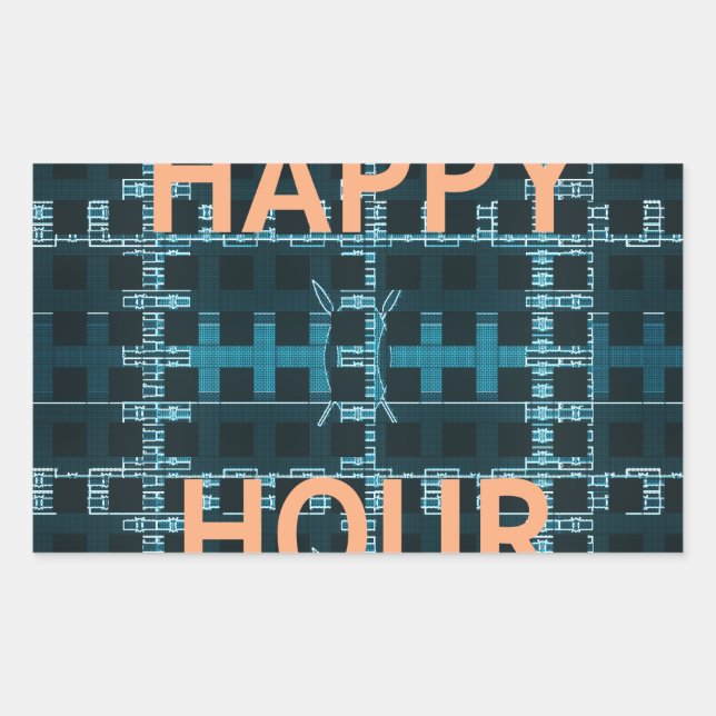 Happy Hour Text Blue Vector Art Print Rectangular Sticker (Front)
