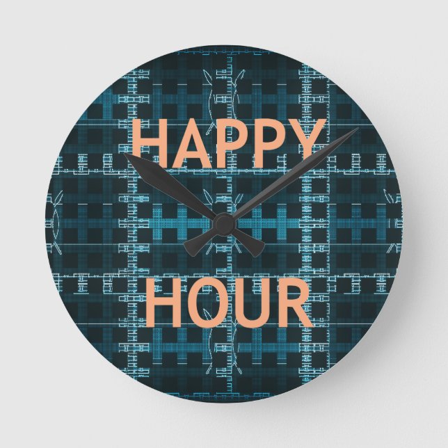 Happy Hour Text Blue Vector Art Print Round Clock (Front)