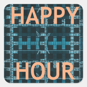 Happy Hour Text Blue Vector Art Print Square Sticker