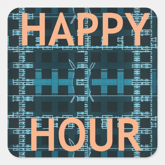 Happy Hour Text Blue Vector Art Print Square Sticker (Front)