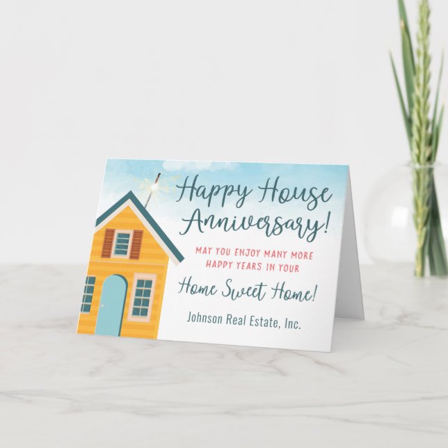 Happy House Anniversary From Realtor Thank You Car Card (Front)