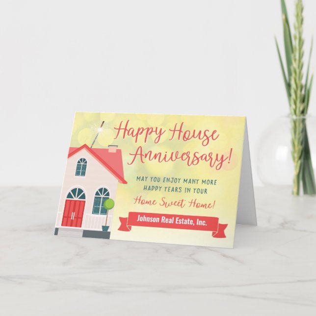 Happy House Anniversary From Realtor Thank You Card (Front)