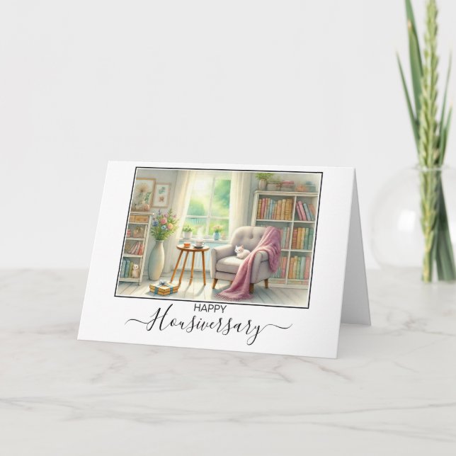 Happy Houseaversary Real Estate cosy book nook Card (Front)