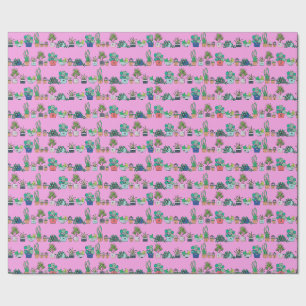 Happy Houseplants Wrapping Paper, Pink Paper