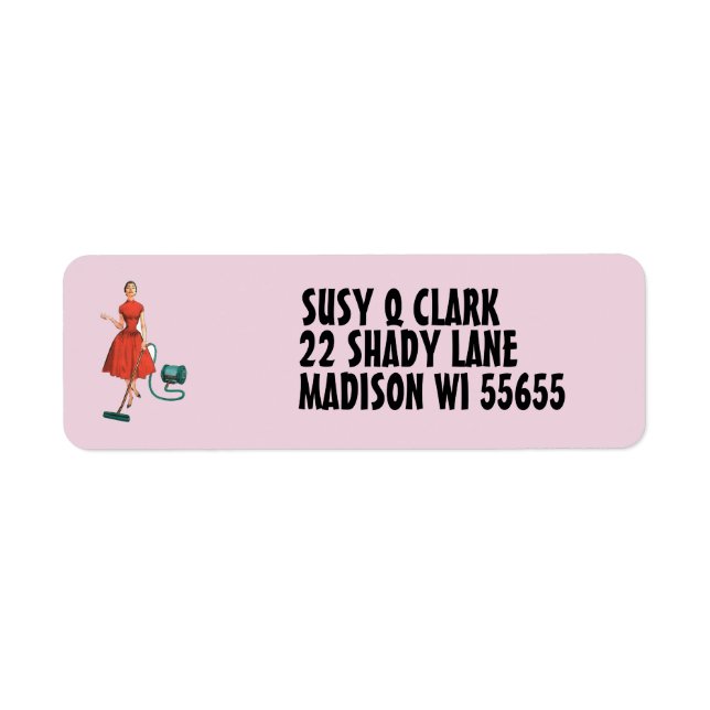 HAPPY HOUSEWIFE WITH VACUUM RETURN ADDRESS LABELS (Front)