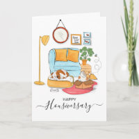 Happy Housiversary Card, Lounge Cat & Dog