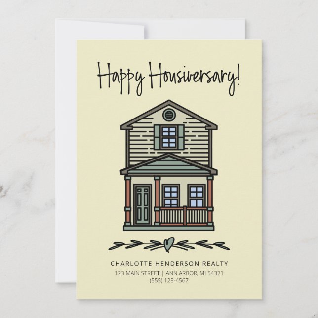 Happy Housiversary Client Home Anniversary Cream Card (Front)