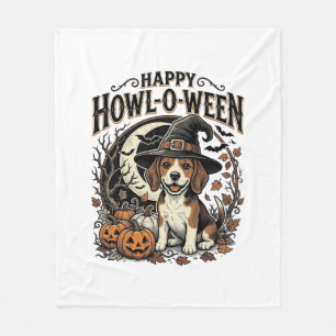 Happy Howl-O-Ween Beagle Witch Hat Halloween Shirt Fleece Blanket