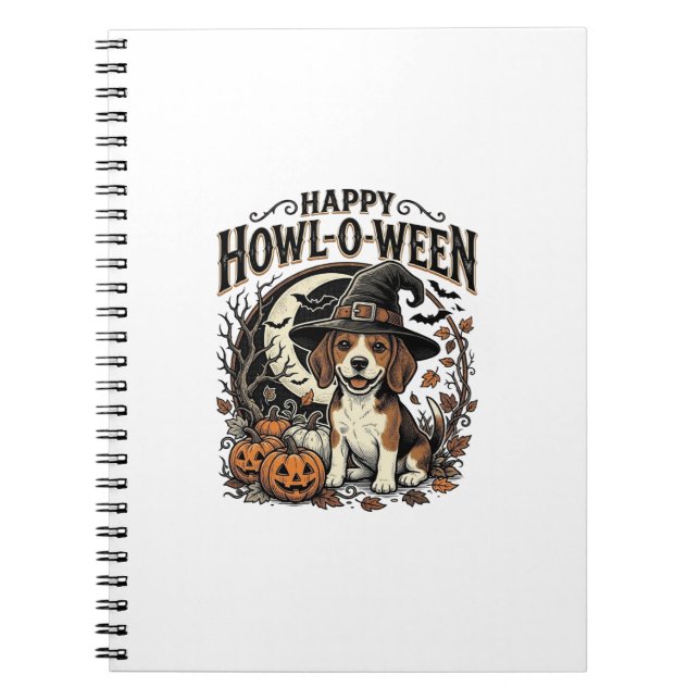 Happy Howl-O-Ween Beagle Witch Hat Halloween Shirt Notebook (Front)