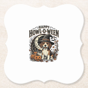 Happy Howl-O-Ween Beagle Witch Hat Halloween Shirt Paper Coaster