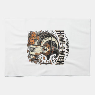 Happy Howl-O-Ween Beagle Witch Hat Halloween Shirt Tea Towel
