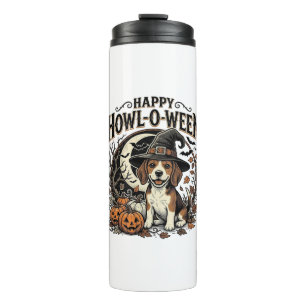 Happy Howl-O-Ween Beagle Witch Hat Halloween Shirt Thermal Tumbler