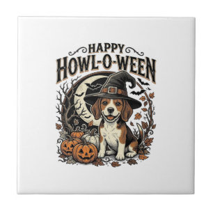 Happy Howl-O-Ween Beagle Witch Hat Halloween Shirt Tile