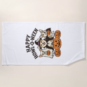 Happy Howl-O-Ween Corgi Halloween Dog Vector Desig Beach Towel