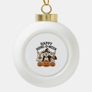 Happy Howl-O-Ween Corgi Halloween Dog Vector Desig Ceramic Ball Christmas Ornament