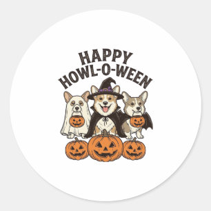 Happy Howl-O-Ween Corgi Halloween Dog Vector Desig Classic Round Sticker