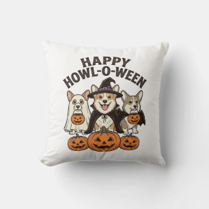 Happy Howl-O-Ween Corgi Halloween Dog Vector Desig Cushion