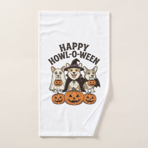 Happy Howl-O-Ween Corgi Halloween Dog Vector Desig Hand Towel