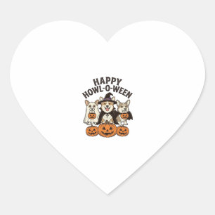 Happy Howl-O-Ween Corgi Halloween Dog Vector Desig Heart Sticker