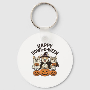 Happy Howl-O-Ween Corgi Halloween Dog Vector Desig Key Ring
