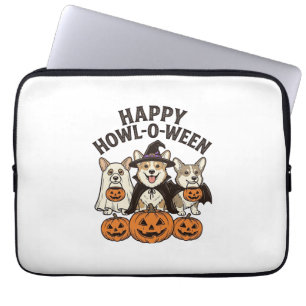 Happy Howl-O-Ween Corgi Halloween Dog Vector Desig Laptop Sleeve
