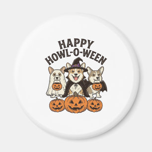 Happy Howl-O-Ween Corgi Halloween Dog Vector Desig Magnet